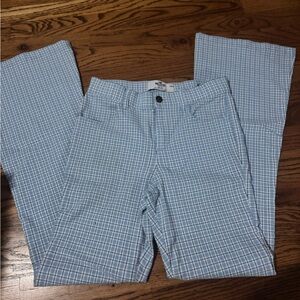 Hollister Light Blue Plaid High-Rise Pants